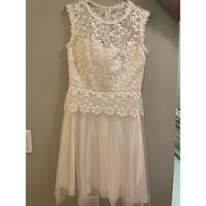 Custom made white lace dress with flower patter, Size S, worn only once!